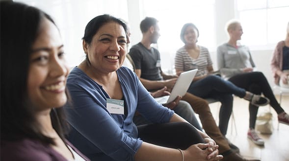 Amazon workers in meeting