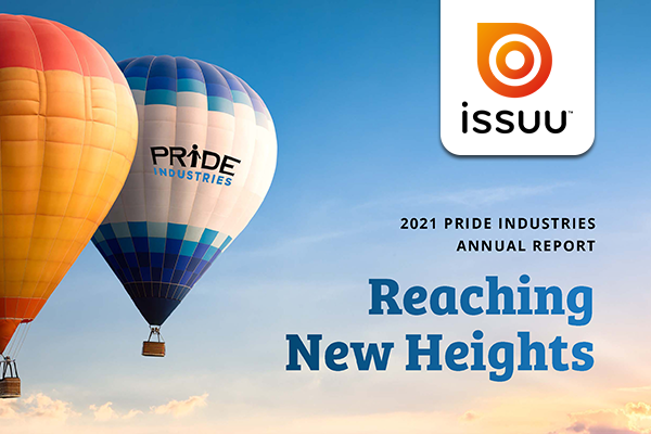 Linked photo of PRIDE Industries 2021 Annual Report with ISSUU logo