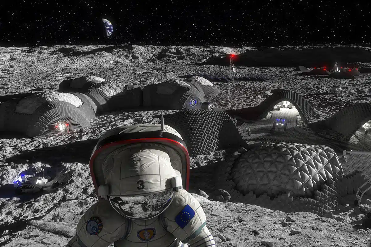 Futuristic moon base for manufacturing