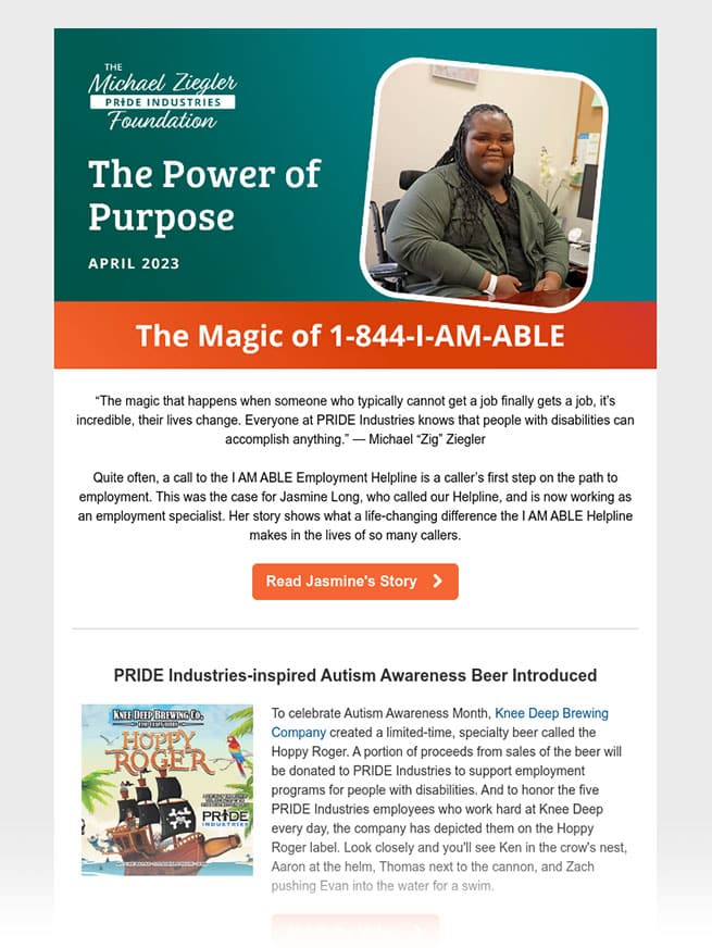 The Michael Ziegler PRIDE Industries Foundation eNewsletter thumbnail