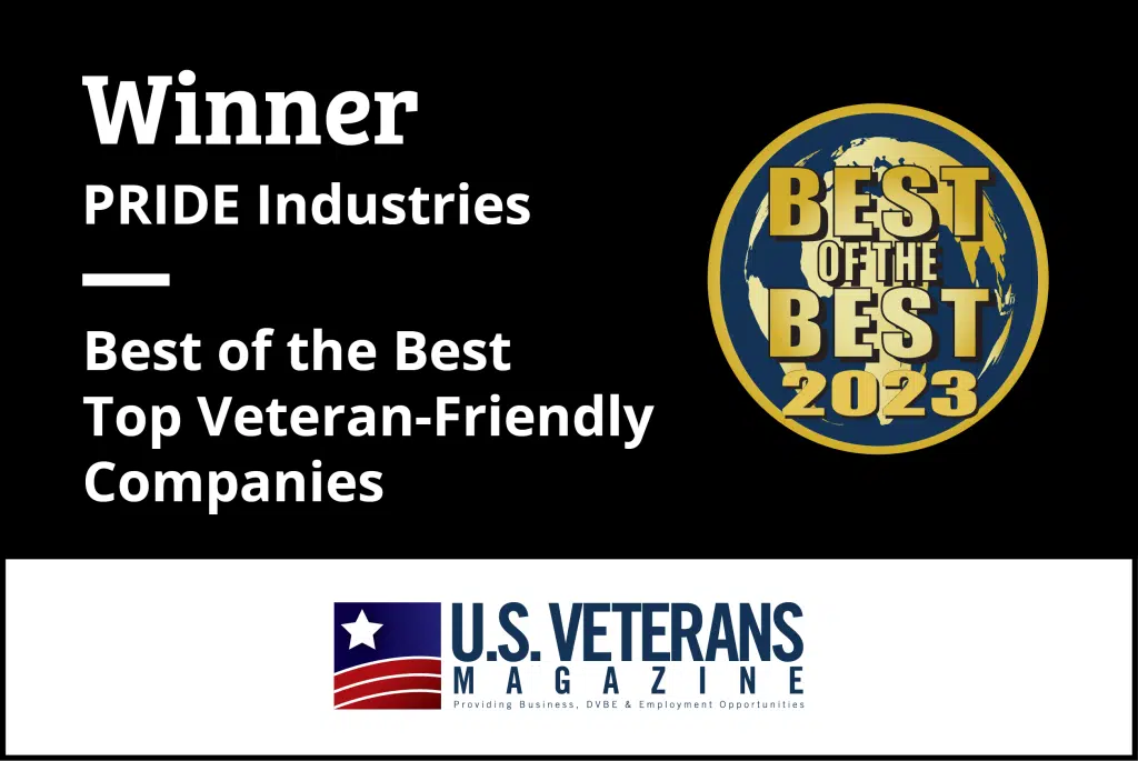 Best of the Best 2023 logo with winner pride industries top veteran friendly companies